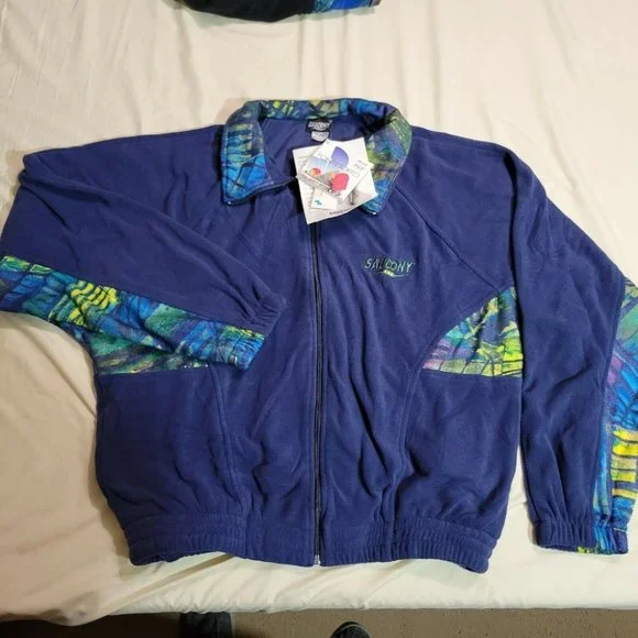 VINTAGE SAUCONY BLUE FLEECE JACKET MENS M 90'S RETRO - Picture 3 of 4